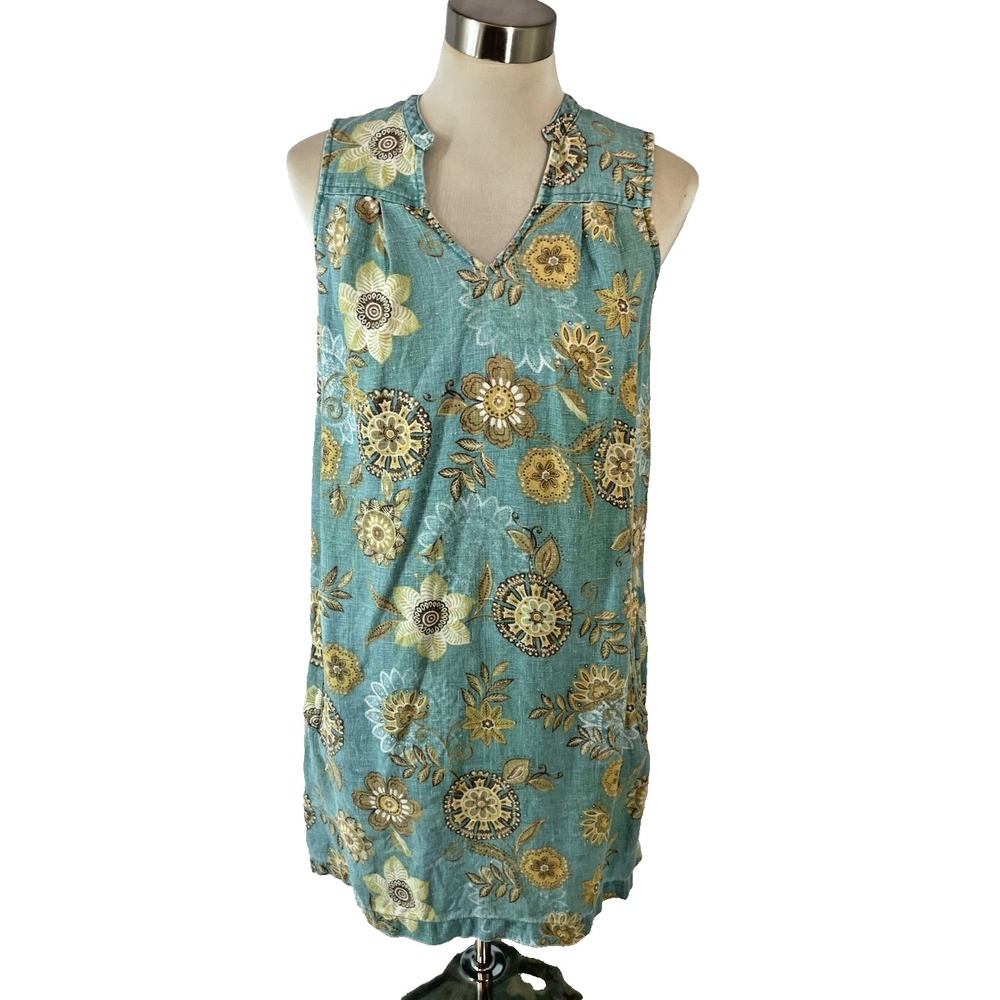 Ivy Jane Floral Print Linen Sleeveless Dress‎ Womens Medium Pockets